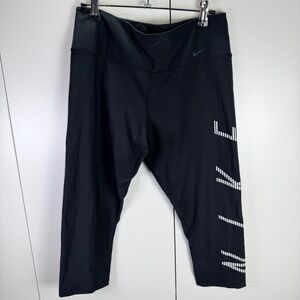 Nike Dri Fit Women Lg Black Cropped‎ Leggings Capris Athletic Workout Staple